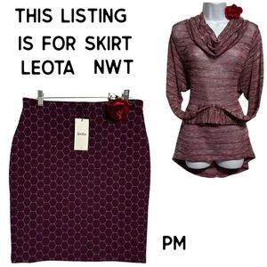 LEOTA PM Pencil Skirt Aubergine Luxe Whimseygoth Jacquard Geometric Purple NWT